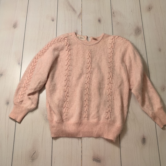 womens L Eddie dassin sweater pink beading - Picture 1 of 5